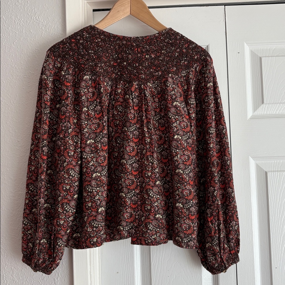 Lucky Brand Floral Printed Smocked Peasant Blouse Top - Picture 10 of 14